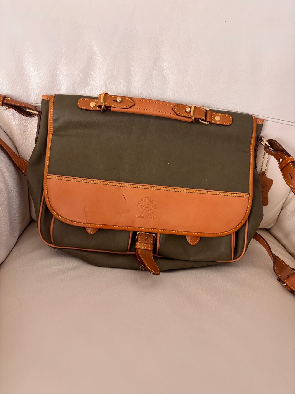Vintage 90s Ritanelli Italia Moda  Messenger Bag- Olive/Tan